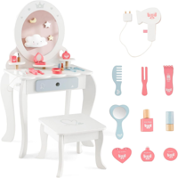 Make-Uptafel voor Kinderen 2-In-1 Kaptafel van Hout met Kruk Afneembare Spiegel Laden en Accessoires Kinderkaptafel voor Kinderen 3+