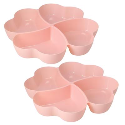 Snackschaal / serveerschaal bloem - 2x - met vakverdeling - roze - kunststof - D32 cm - Serveerschal