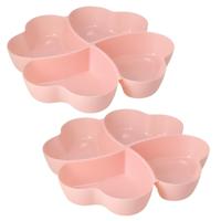 Snackschaal / serveerschaal bloem - 2x - met vakverdeling - roze - kunststof - D32 cm - Serveerschal