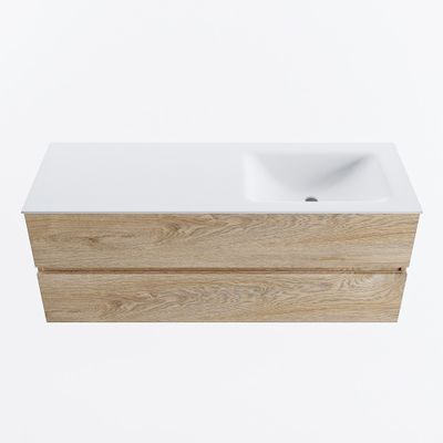 MONDIAZ VICA 130cm badmeubel onderkast Washed Oak 2 lades. Wastafel CLOUD rechts 1 kraangat, kleur Talc.