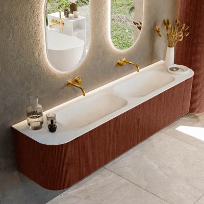 Badmeubel Mondiaz Kurve | 190 cm cm | Meubelkleur Ruby | Wastafelkleur Talc | Solid surface | Wasbak beiden zijden spoelbak | Zonder kraangat(en)