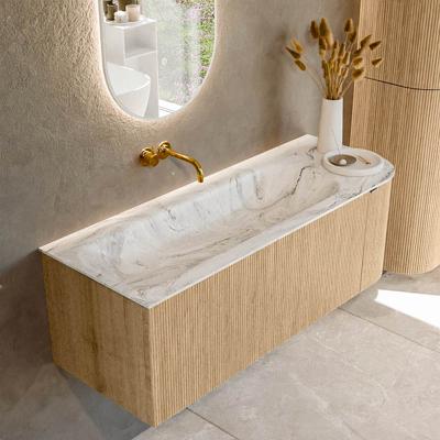 Badmeubel Mondiaz Kurve-Dlux | 125 cm | Meubelkleur Oak | Wastafelkleur Glace | Solid surface | Links spoelbak | Zonder kraangat(en)