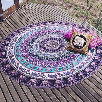Gedrukte olifant en bloem patroon ronde zomer Bad handdoek zand strand handdoek omslagdoek sjaal maat: 150 x 150cm