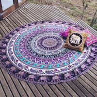 Gedrukte olifant en bloem patroon ronde zomer Bad handdoek zand strand handdoek omslagdoek sjaal maat: 150 x 150cm