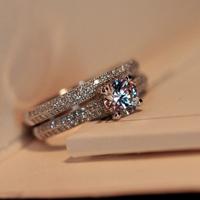 Zilveren dubbele Zirkoon trouwringen set ring maat: 9 Zilveren dubbele Zirkoon trouwringen set ring maat: 9