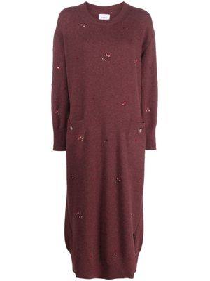 Barrie robe en cachemire à fleurs brodées - Rouge