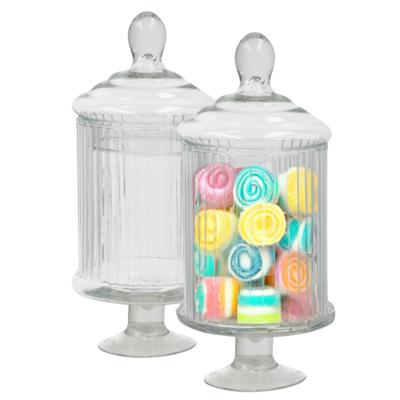 Gerimport snoeppot/voorraadpot Striped - 2x - glas - D12,5 x H28 cm - transparant - decoratie