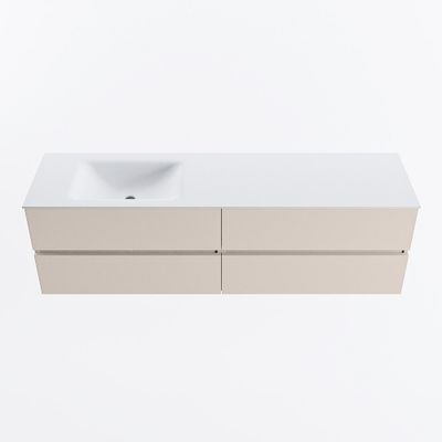 MONDIAZ VICA 170cm badmeubel onderkast Linen 4 lades. Wastafel CLOUD links zonder kraangat, kleur Talc.