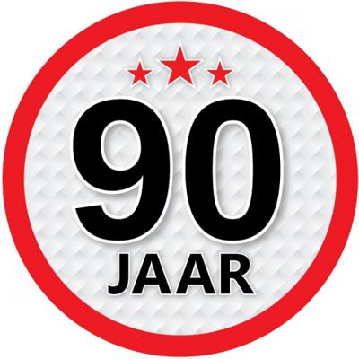 90 jaar leeftijd sticker - rond - Dia 15 cm - 90 jaar verjaardag - jubileum - leeftijd versiering