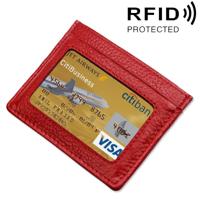 Koeienhuid leren Litchi textuur Open Type effen kleur kaart houder RFID blokkeren kaart Bag beschermende Case(Red)