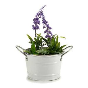 Plantenpot/bloempot teil - rond - zink - wit - D12 x H17 cm