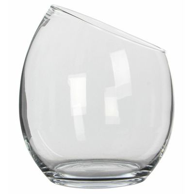 Schuine schaal/vaas Kathi - gerecycled glas - helder transparant - D18 x H20