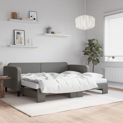 Slaapbank onderschuifbed matrassen 90x190 cm stof donkergroen