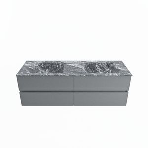 MONDIAZ VICA-DLUX 150cm badmeubel onderkast Plata 4 lades. Inbouw wastafel CLOUD dubbel 2 kraangaten, kleur Lava.