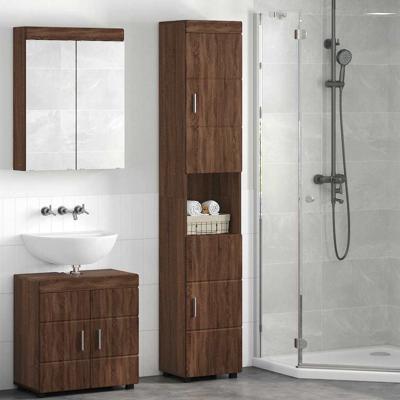 Badkamer Kast bruin eikenkleur 37 x 31.5 x 203 cm Bewerkt hout