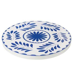 J-Line Dienblad Rond Bloemen Mangohout Blauw|Wit