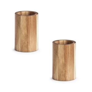 Badkamer beker/tandenborstel houder - 2x - naturel - acacia hout - 11 cm