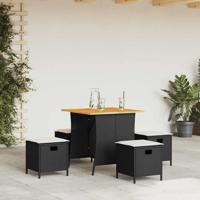 5-delige Tuinset met kussens poly rattan zwart