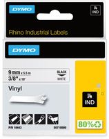 Dymo RHINO vinyltape 9 mm, zwart op wit Dymo RHINO vinyltape 9 mm, zwart op wit