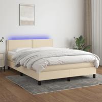 Boxspring met matras en LED stof crèmekleurig 140x200 cm