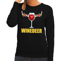 Foute kersttrui/sweater - zwart - wijn - Winedeer - voor dames - thumbnail