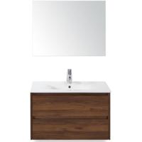 Dante Badmeubelset 80 cm - Walnoot - Keramische Wastafel Wit Enjoy met Spiegel