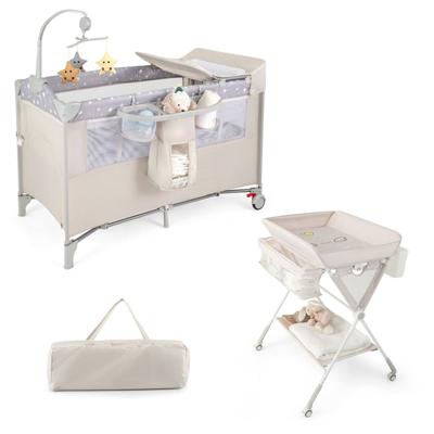 Mobiele Opvouwbare Verschoontafel en 5 In 1 Babybed met Matras Luierverschoontafel en babybedje