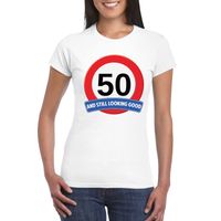 Verkeersbord 50 jaar t-shirt wit dames