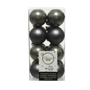 Decoris kleine kerstballen - 16x st - antraciet grijs - 4 cm - kunststof - onbreekbare kerstballen