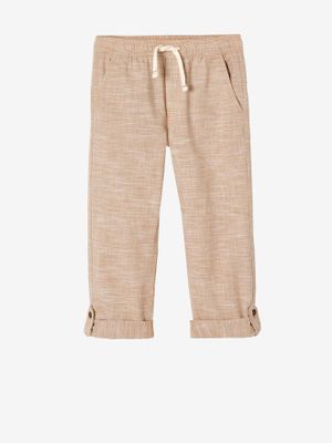 Roll-up jongensbroek in licht geweven stof gemêleerd beige