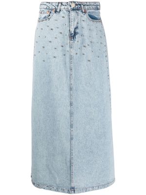 Ana Radu jupe mi-longue en jean à ornements en cristal - Bleu
