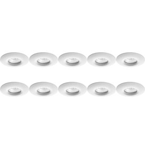 Spot Armatuur 10 Pack - Pragmi Luno Pro - GU10 Inbouwspot - Waterdicht IP65 - Rond - Wit - Aluminium - Ø82mm