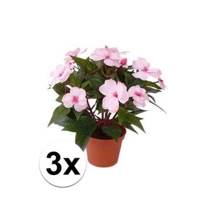 3x stuks kunstplanten roze bloemen Vlijtig Liesje in pot 25 cm