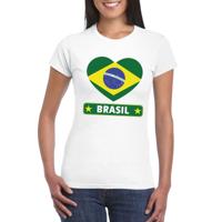 Brazilie t-shirt - met hartjes vlag print - wit - dames - korte mouwen - landen supporters