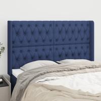 Hoofdbord met randen 147x16x118/128 cm stof blauw