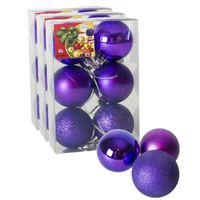 18x stuks kerstballen paars mix van mat/glans/glitter kunststof 4 cm - thumbnail