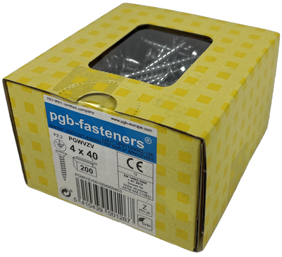 pgb-Europe PGB-FASTENERS | Spaanplaatschroef Ø 4,0x40 mm Pozidrive PZ2 - voldraad verzinkt | 200 st - PGWVZV001004000403 pgb-Europe PGB-FASTENERS | Spaanplaatschroef Ø 4,0x40 mm Pozidrive PZ2 - voldraad verzinkt | 200 st - PGWVZV001004000403