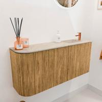 Toiletmeubel Mondiaz Joya Dlux | 91.6 cm | Meubelkleur Oak | Faye wastafel Frappe Wasbak Rechts | 1 kraangat