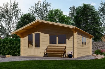 Interflex Blokhut 540x540 cm 50 mm vuren blank- Zadeldak- Onbehandeld vurenhout- Interflex