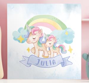 Canvas schilderij kinderkamer Gelukkige eenhoorns boven een regen