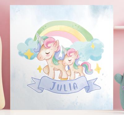 Canvas schilderij kinderkamer Gelukkige eenhoorns boven een regen