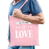Bellatio Decorations Gay Pride tas - katoen - 42 x 38 cm - roze - LHBTI - love - Feest Boodschappentassen
