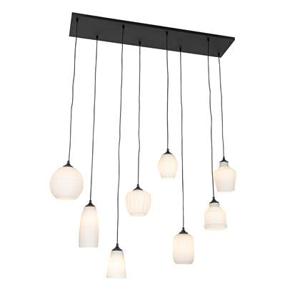 QAZQA Art Deco hanglamp zwart met opaal glas 8-lichts - Hanne