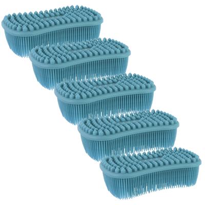 Schoonmaak afwas pannen/schalen spons - 5x - silicone- 2 zijdig - blauw - 14 x 7 cm