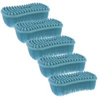 Schoonmaak afwas pannen/schalen spons - 5x - silicone- 2 zijdig - blauw - 14 x 7 cm