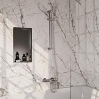 Opbouwset Bad- en Douchekraan Brauer Brushed Carving Thermostatisch Met Wandhouder En Handdouche 3 Standen Geborsteld RVS