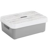 Sunware Opbergbox/mand - lichtgrijs - 9 liter - met deksel hout kleur - Opbergbox - thumbnail