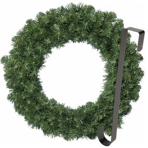 Kerstkrans 50 cm - groen - met zwarte hanger/ophanghaak - kerstversiering