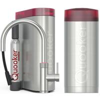 Quooker Flex Round Keukenkraan Set - Kokend Warm- en Koud Water - Uittrekbare Slang - RVS - Inclusief COMBI Reservoir & CUBE - Direct Gekoeld Bruisend Water