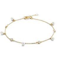 Armband geelgoud-zirconia-zoetwaterparel wit 16-18 cm - thumbnail